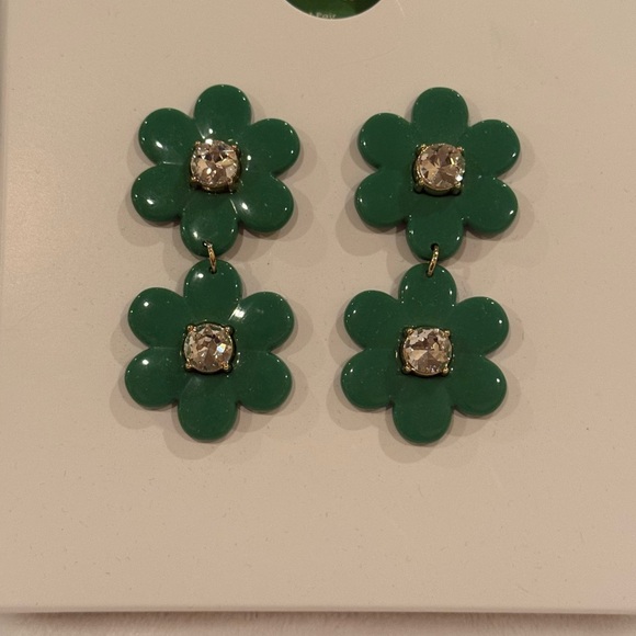 Kate Spade x Target Green Flower Drop Earrings with Crystal Center – NWT - Picture 2 of 4